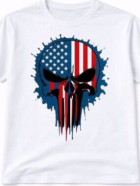 American Skull Graphic T Shirt Trendy Boutique Style Tee Mens Gifts White Tops